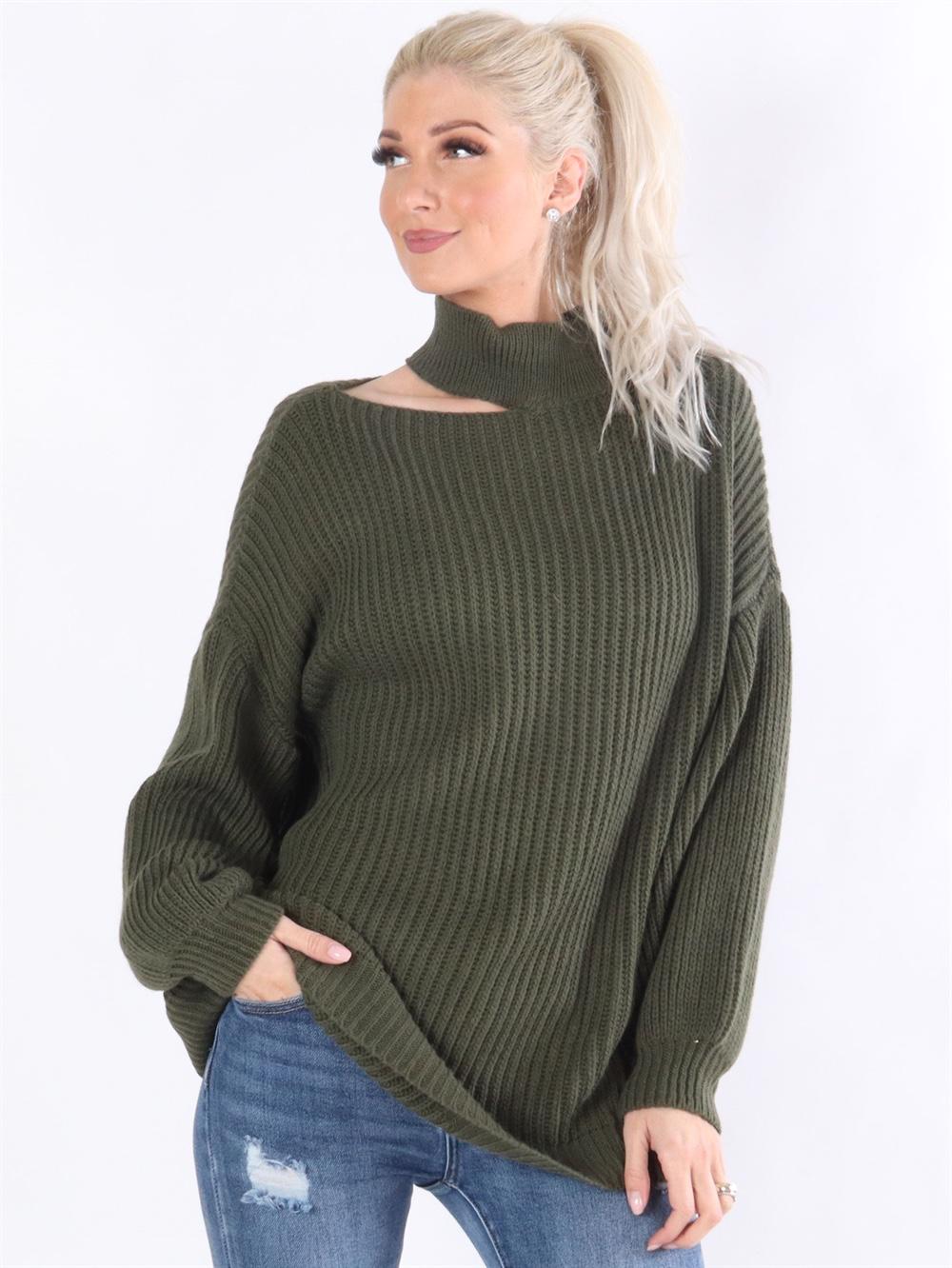 Divine - Armygrøn oversized striktrøje